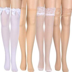 𝅺SILK Thigh High Stockings Women Lace Silicone Socks Satin Bow Top Sexy NWT